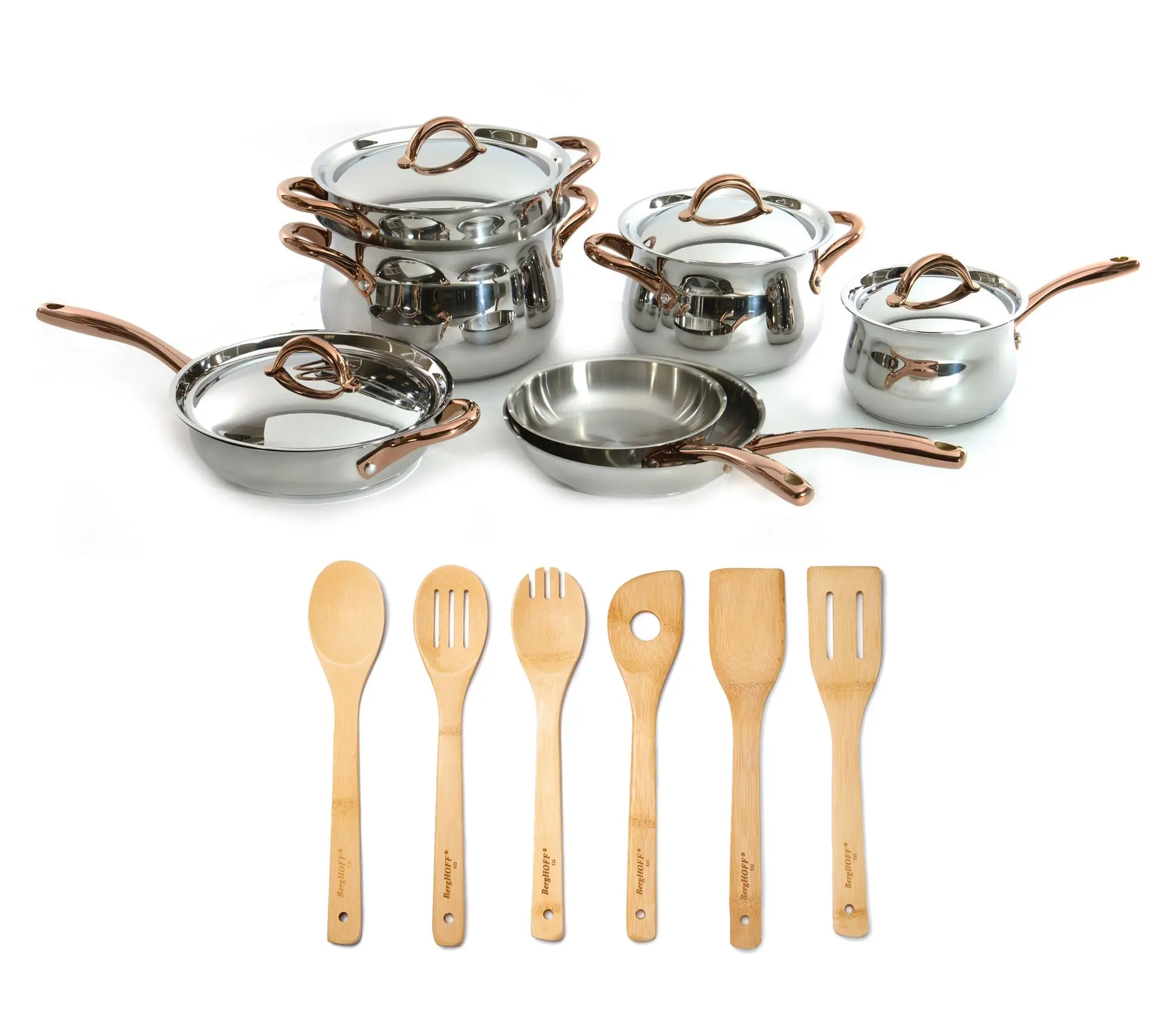 BergHOFF Ouro G old 17Pc 18/10 SS Cookware Set , SS Lids