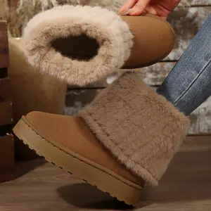 Faux Fuzzy Cuffs Snow Boots for Women - Trendy Winter Thick Sole Indoor Outdoor Shoes