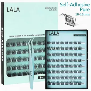 【Pure】LALA【Self-Adhesive】Eyelashes 10-16mm Synthetic Wispy C-Curly Clusters Pre-Glued No Glue Needed Easy Application Beginner Friendly Reusable Cosmetic Makeup