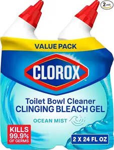 Clorox Toilet Bowl Cleaner, Clinging Bleach Gel, Ocean Mist - 24 Ounces, Pack of 2