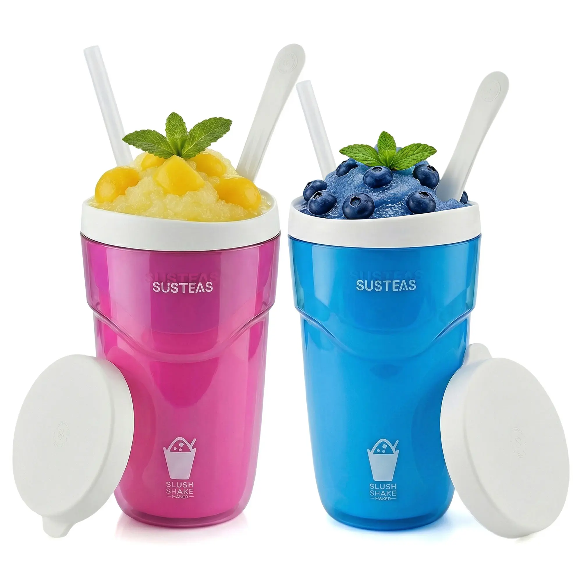 SUSTEAS Compact Round BPA-Free Kitchen Slush & Shake Maker, Single-Serving Drink Maker with Freezer Core & Lid, Creates 1-Minute Smoothies Slushies Milkshakes, BPA-Free for Safer Sipping