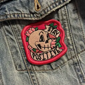 Small Size Positive Vibe Skull & Flowers Embroidery Patch - Handmade Sewing Accessory with Multiple Backs: Sew-On, Iron-On, Hook Backing