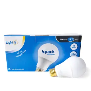 A19 Non-Dimmable LED Light Bulbs – Daylight White 5000K – A19 60W / 100W – E26 Base – 4 Pack