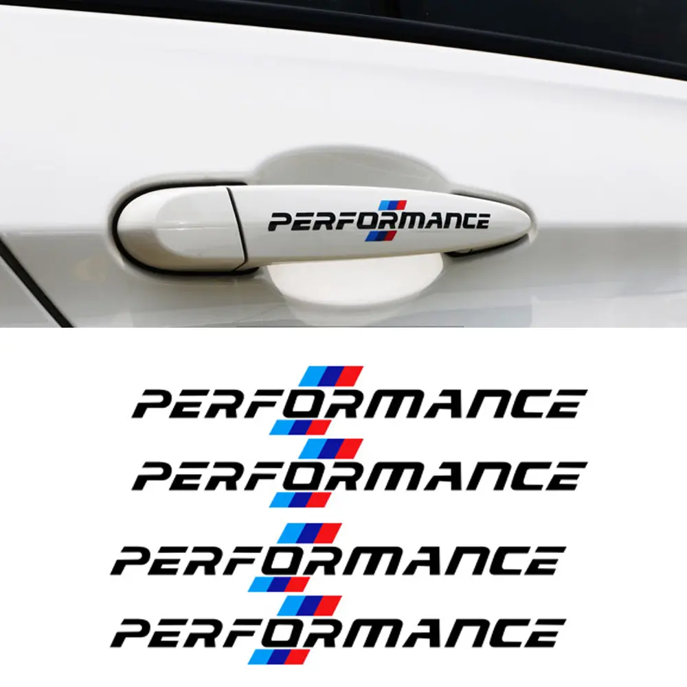 4 Latest M Performance Logo Side Door Handle Stickers Automobile Decals - Available on All BMW Models: F10, F20, F30, E90, E60, E46, E39, X3, X5, G30 Car Decorative Sticker Automotive Decoration