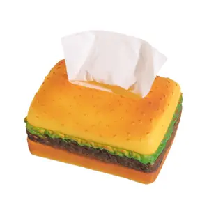 Vinyl 3D Burger-Shaped Tissue Box, Ultra-Realistic Fast-Food Design Napkin Holder, Novelty Home Decor for Kitchen, Bedroom