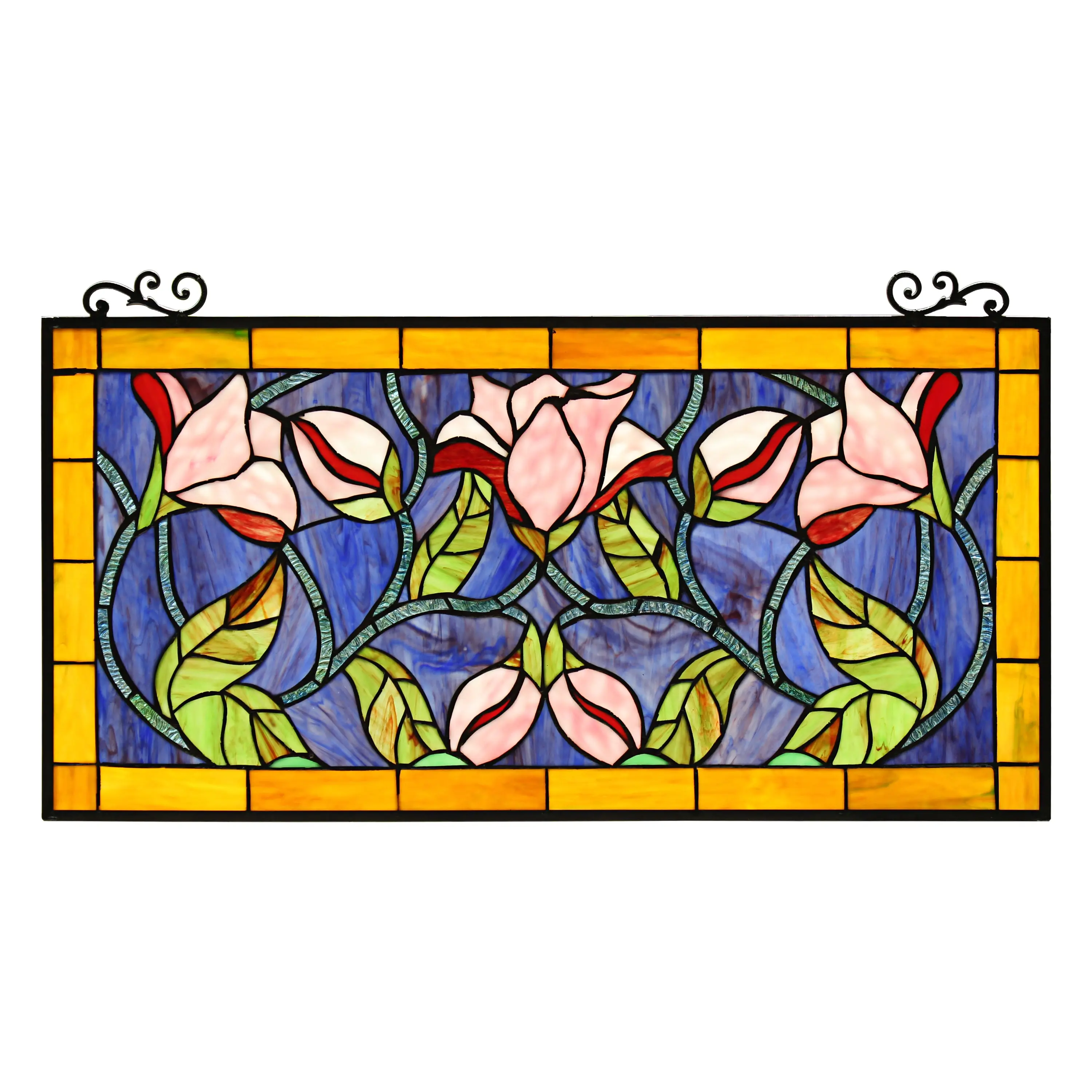 8P044-GF34HRT RADIANCE goods Floral Stained Glass Window Panel 33.7"x15.75"