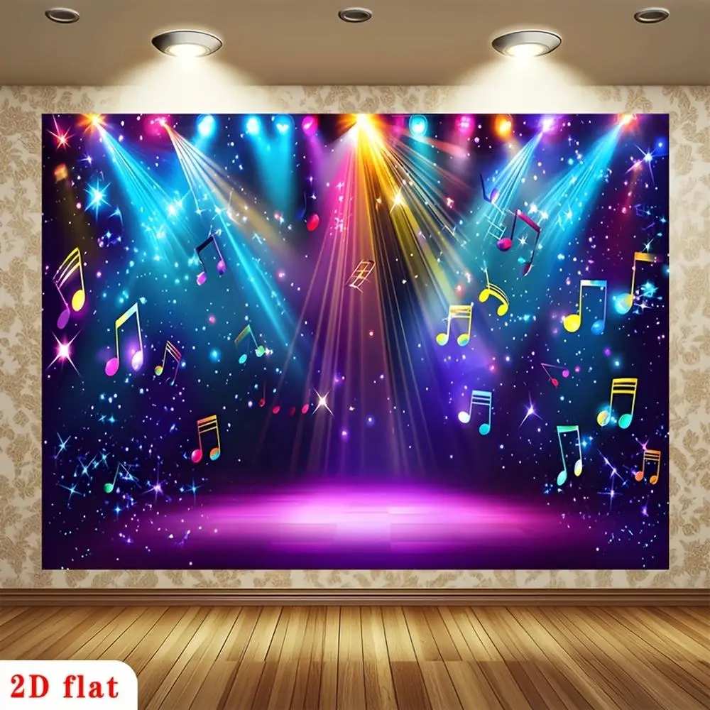 1PC Polyester 2D Flat Backdrop - Music Print Banner, Party Decoration Supplies for Birthday & Festival Events, Reusable Stage Lighting Themed Photography Background Curtain, Indoor/Outdoor Home Supplies, Backdrop Picture