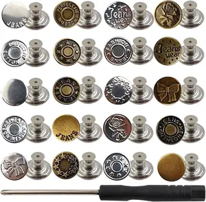 100 count 17mm Jeans Buttons Replacement with ,  Metal Buttons for Loose Jeans, No-Sew  Tightener