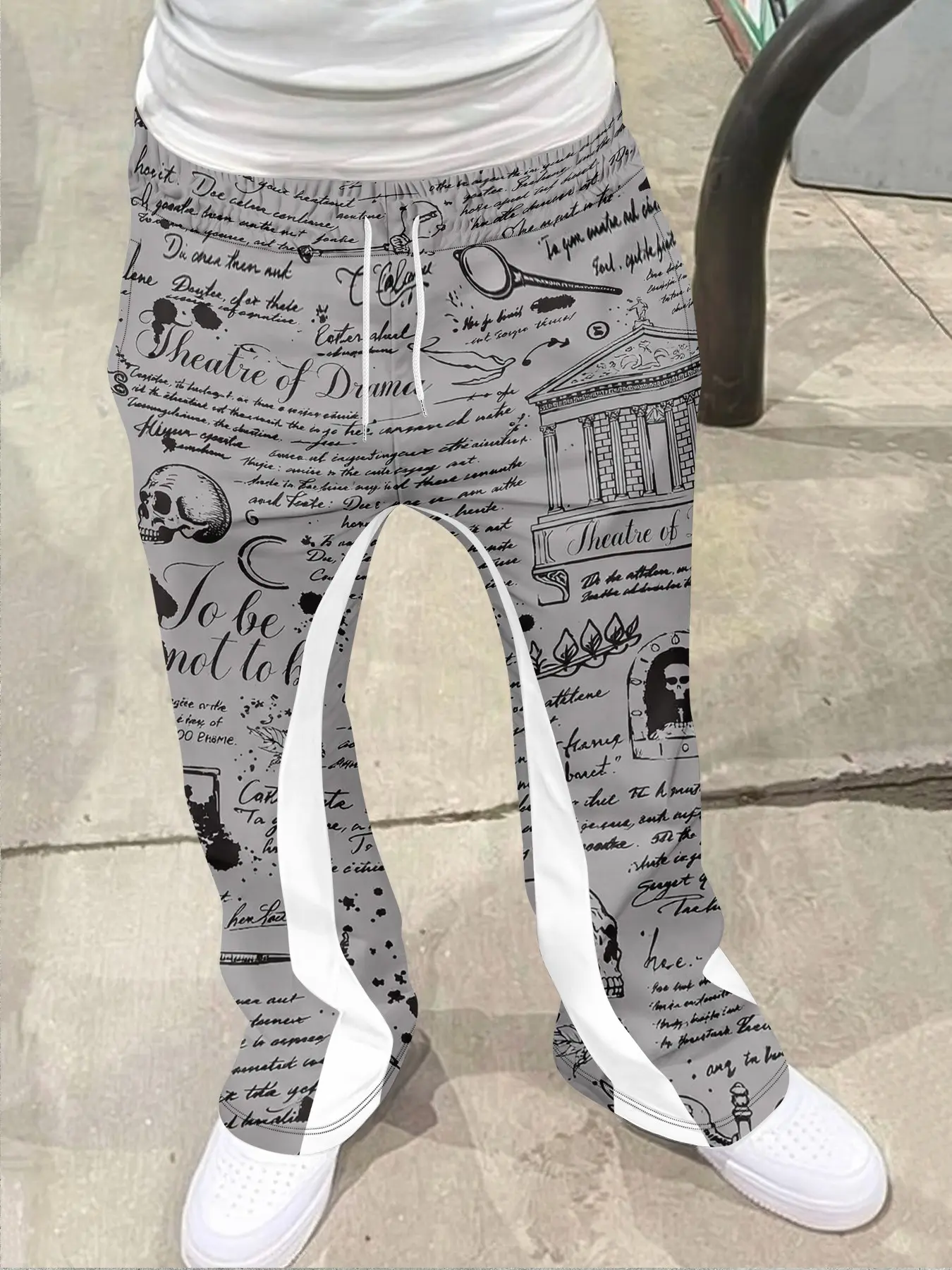 Shakespeare Theater Style Flare Pants, Casual Trousers, Gothic Literary Casual Wear, Fitted Geometric Pattern, All Seasons Fashion, Women's Clothing, Casual Style Bottoms