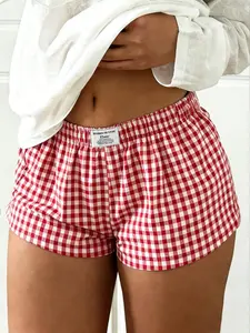 Women's Plaid All-Over Print Fashion Shorts, Elastic Waist Loose-Fit Casual Summer Pants, Trendy Short-Length Bottoms for Women