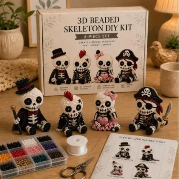 halloween diy craft kit,3d beaded skeleton kit,spooky figurine making set,halloween home decor,bead art craft set,halloween gift for craft lovers,handmade holiday ornament