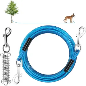 Dog Tie Out Cable, 30 FT Heavy Duty Dogs Lead Cable with Detachable Shock Spring, Dog Runner Chains for Outside Yard Camping Hold Small or Medium Dogs (30feet, up to 160lbs)