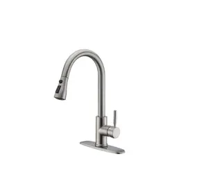 WEWE Single Handle High Arc Brushed Nickel Pull Out Kitchen Faucet,Single Stainless Steel Kitchen Sink Faucet with Pull Down Sprayer