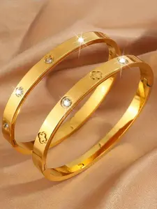 Women's Simple Four-Leaf Clover Stainless Steel Bracelet Set, Trendy Jewelry, Vacuum Plated, Washable, Perfect for Travel, Couples' Dates, Gifts