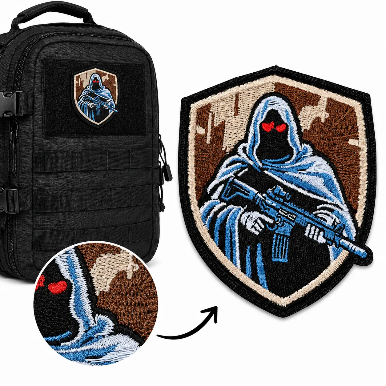 Skull Reaper Embroidered Morale Patch Hook & Loop Tactical Patch for MOLLE Backpack