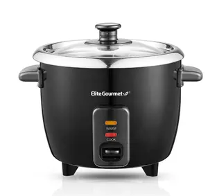 Elite Gourmet New 6-Cup Electric Rice Cooker, Black - Stainless Steel Inner Pot