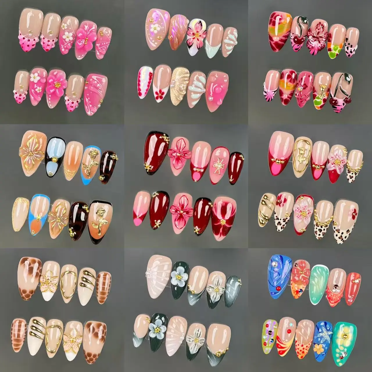 Almond Collection 100% 3D Handmade Acrylic | Almond Shape | Reusable& Long lasting Salon Quality | Elegant Daily & Daily Wear
