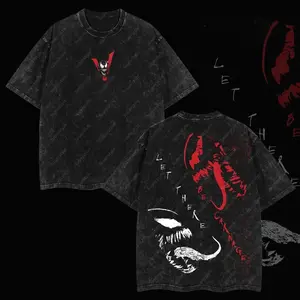 Superstyle "We're Venom" Symbiote Spidey MCU Comic Double Printed Oversize Lightweight Acid Washed Tee TV Series Graphic Top Cotton Streetwear T-Shirt IH4 BBV