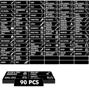 Toolbox Organization Magnetic Labels-90 Large Tool Chest Organizer Labels-Strong Magnets-Fits All Brands of Steel Tool Box Drawers(Black 3.5x1.0 in)