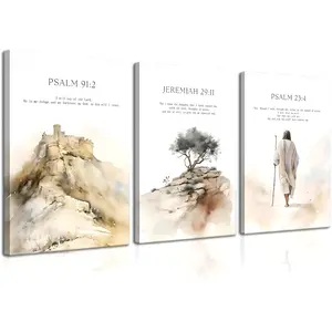 3-piece Set of Canvas Paintings with Bible Verse Patterns, Modern Art Wall Decor, Home Living Room Bedroom Office Decoration