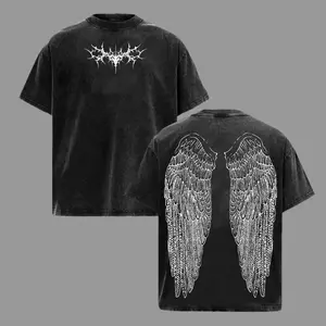 Y2K Gothic Wing Hoodie Dark Oversized Vintage Hoodie | Washed Wing Graphic T Shirt for Grunge Streetwear Anime Inspired Fashion | Unisex Heavyweight Cotton Pullover Retro Harajuku Sweatshirt Casual Top Baggy Cargo