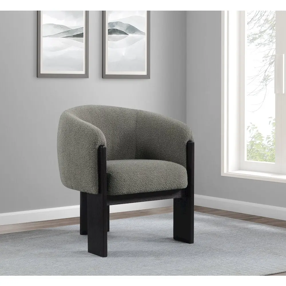 Valdez Boucle Fabric Barrel Chair, Brown Earth Tone Armchair with Armrest, Indoor Den Accent Furniture