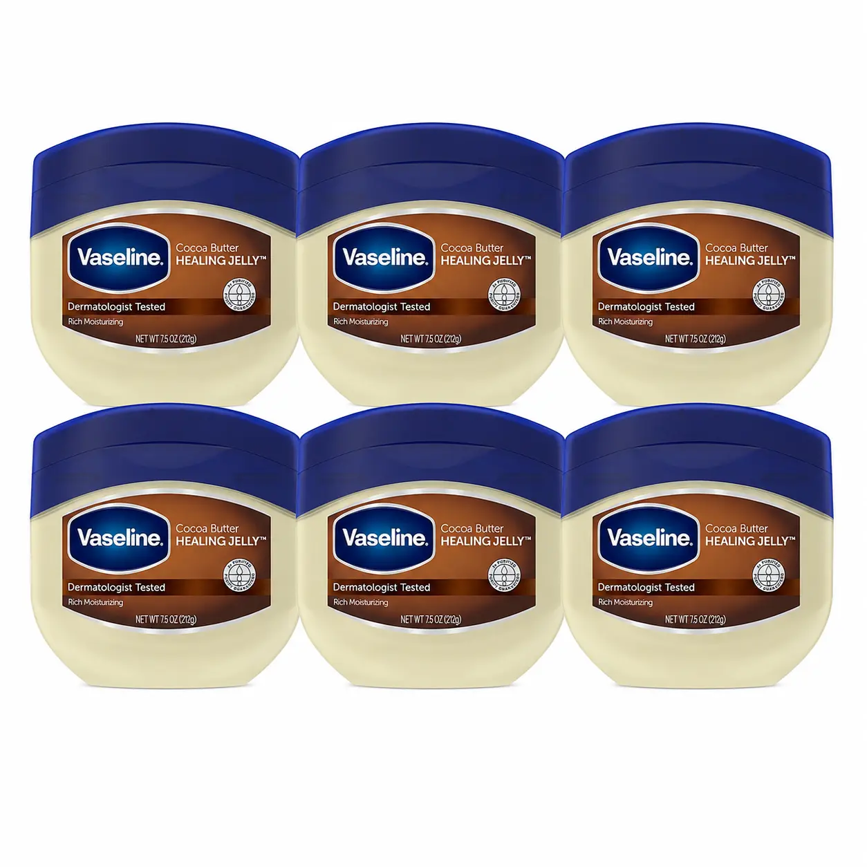 Vaseline Blue Seal Cocoa Butter Petroleum Jelly, Rich Conditioning Moisturizer for All Skin Types, (212g/7.5oz) Multipack, Moisturizing, Beauty Products, Deep Moisture, Body Care Routine, Smooth Touch Body Lotions & Creams (Pack of 6)
