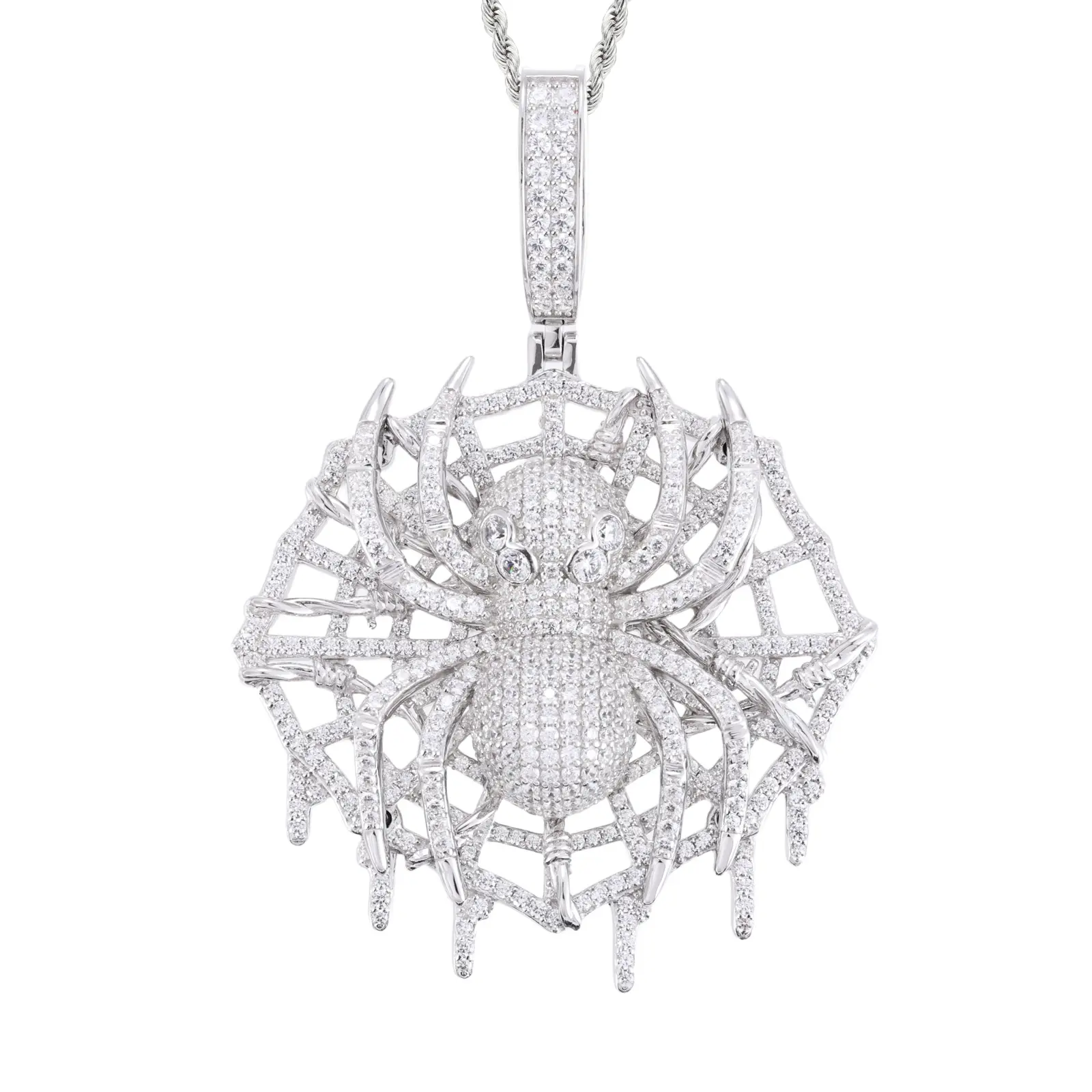 UCCIYO Spider Web Design Moissanite Pendant Necklace #P781, S925 Sterling Silver, Lab-Created Gemstone, Unisex Fashion Pendants & Chain Necklaces, Casual Hip Hop Jewelry Gift