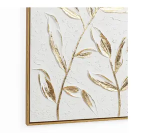 LuxenHome White with Gold Flower Canvas FramedWall Decor