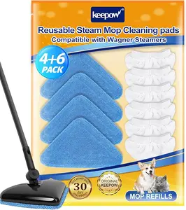 KEEPOW Steam Mop Pads Compatible with Wagner Steamer 905e, 915e and 925e, Steam Cleaner Pads Replacement with Microfiber Cloths for Handheld Steam Cleaner 4+6 Pack (Mop is Not Included)