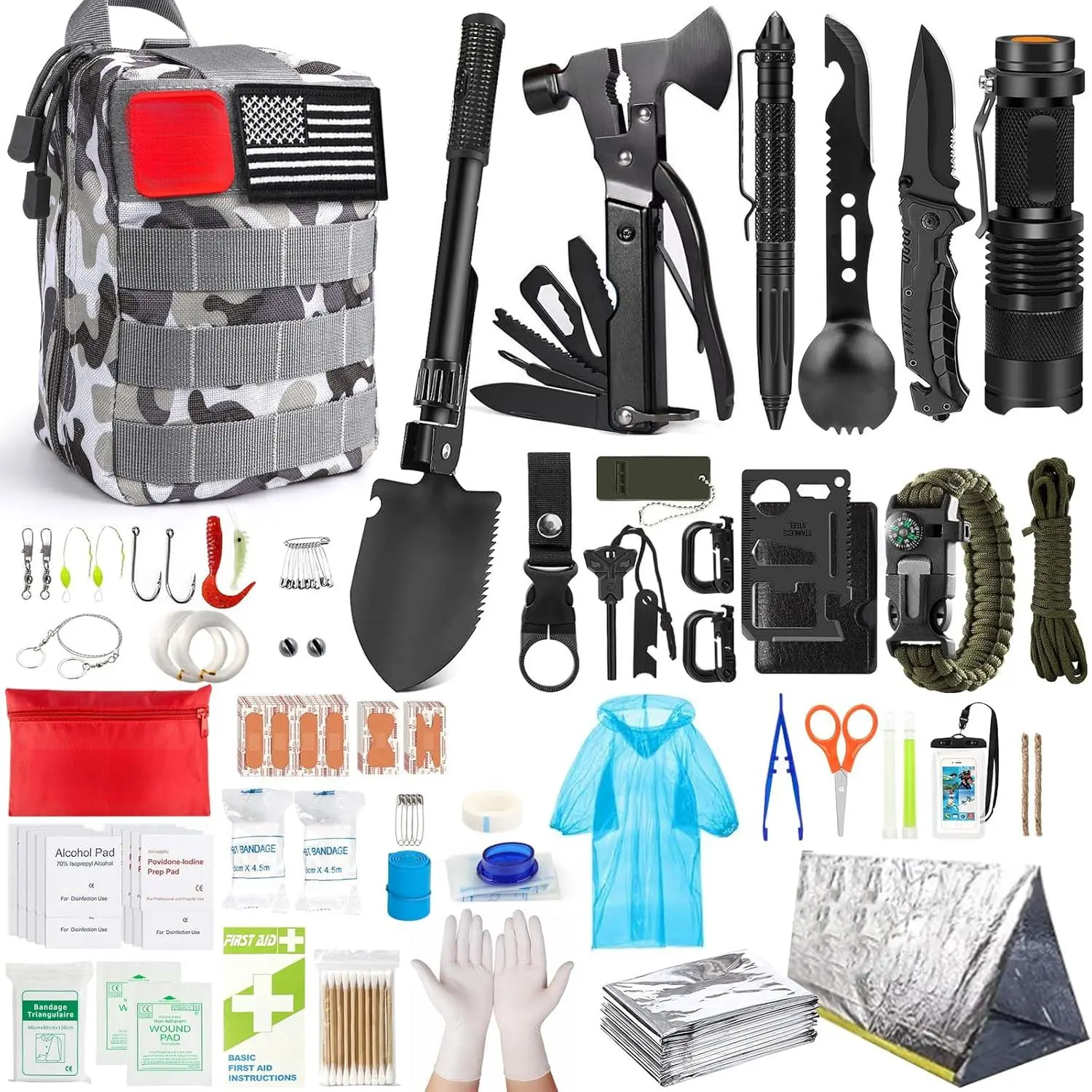 Survival Kit, 294 Pcs Survival Gear First Aid Kit with System  Bag and Emergency Tent, Emergency Kit  Earthquake, Outdoor Adventure, Hiking, Hunting, Gifts  Men Women