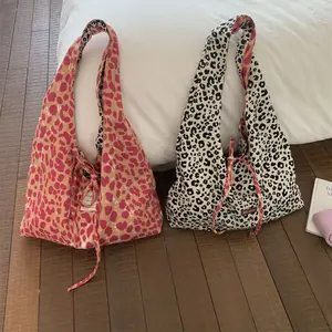 Korean Double Sided Leopard Print Hobo Bag , Stylish Leopard Print Handbag for Women, Fashion Bow Large Capacity Shoulder Bag