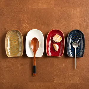 Ceramic Kitchen Utensil Holder with Spoon Rest, Multicolor Retro Aesthetic Design, Durable Space-Saving Organizer for Home Kitchens & Restaurants