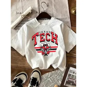 Texas Tech Graphic Women's T-Shirt - 100%, Soft & Comfortable Casual Short Sleeve Tee with Bold TECH Print & Texas Tech Mascot Design, White, Perfect for Summer Daily Wear, Collegiate Apparel  Casual Style  Comfortable