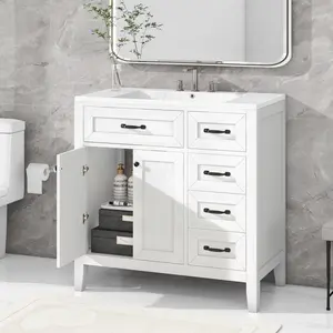 36" Bathroom Vanity with Sink Combo, White Bathroom Cabinet with Drawers, Solid Frame and MDF Board (Old Sku:JL 000007 AAK)