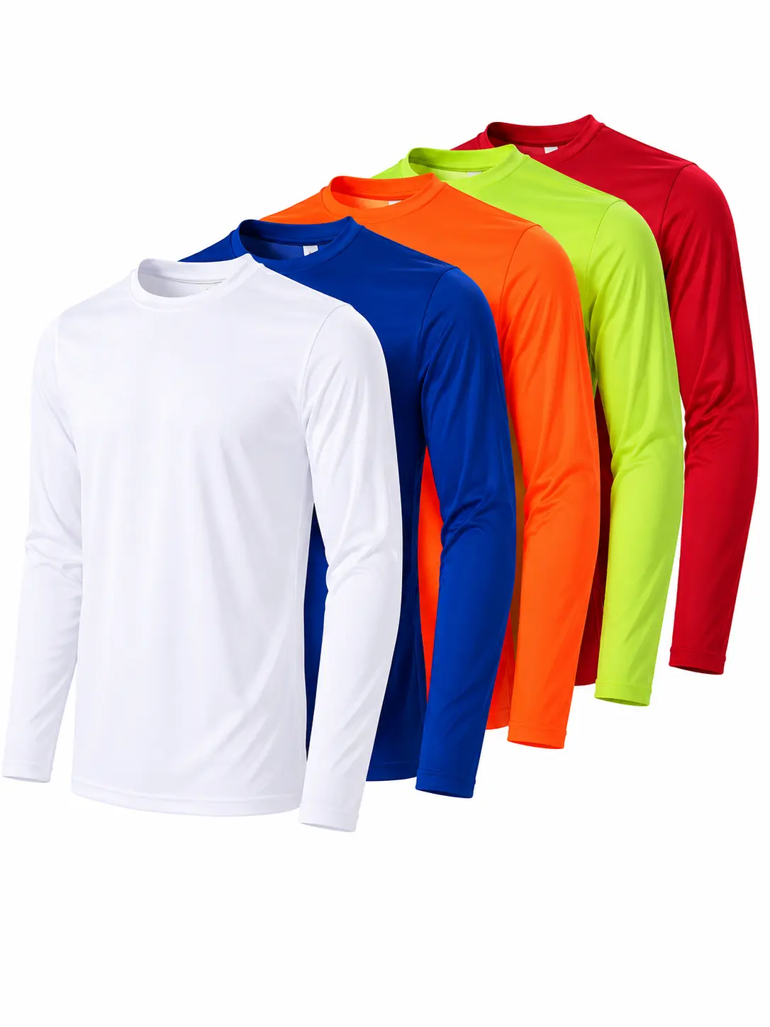 Men's Fitted Athletic Top, Long Sleeve Plain Crew Neck T-Shirt, UPF 50+ Breathable Quick Dry for Running and Workouts, Breathable Workout Tops, Fitness T Shirt, Sun Protection, Polyester, All Season
