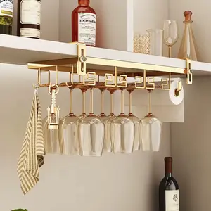 Adjustable Metal Under Cabinet Storage Rack Stemware Wine Glass Holder with High Visibility for Kitchen and Bars Organization