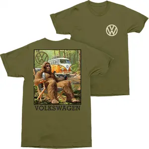 Volkswagen Sasquatch on Break Front and Back Print T-Shirt-Slim-Fitting Casual Streetwear for Spring/Summer/Winter, Machine Washable