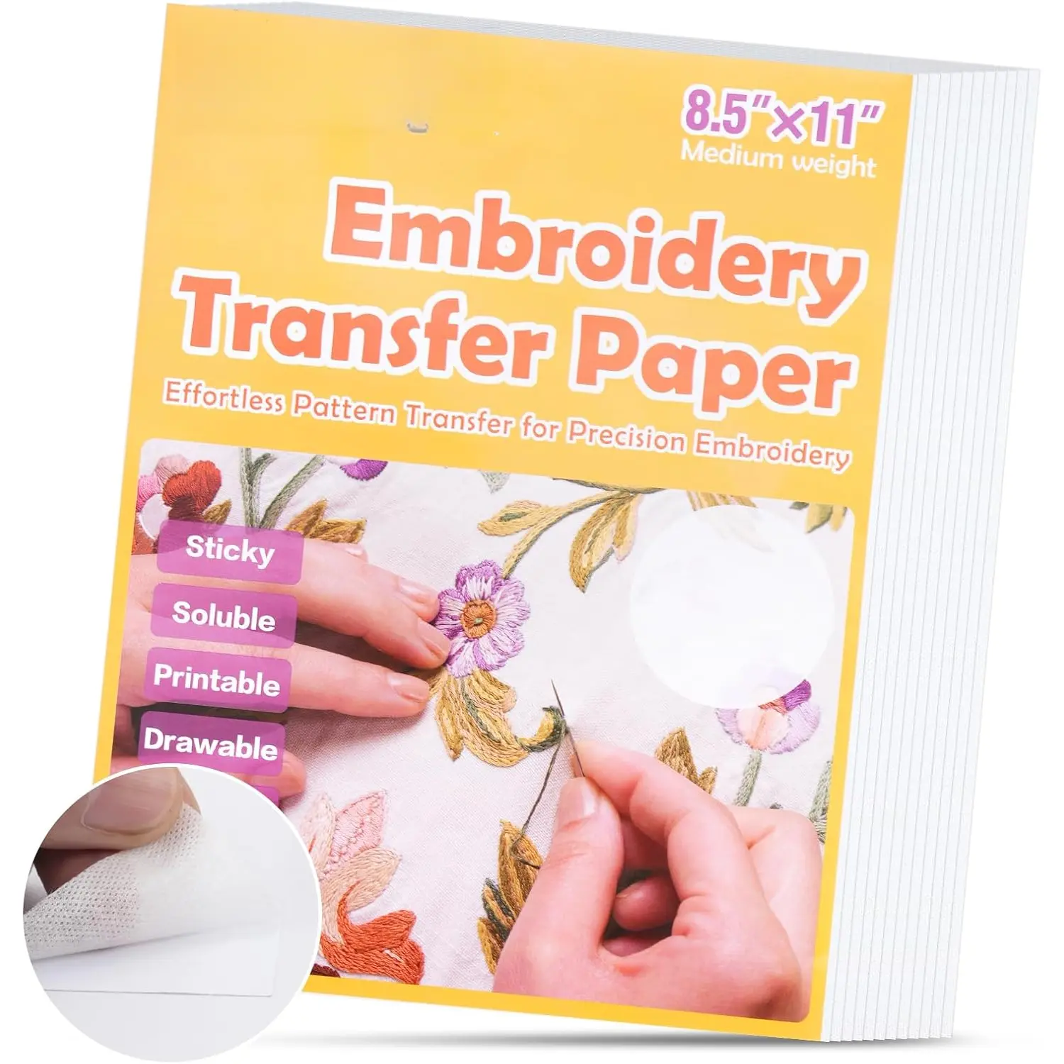 12 count Water Soluble Embroidery Paper, 8.5"X11" Stick and Stitch Embroidery Transfer Paper, Wash  Stabilizer for Embroidery, Embroidery Paper Wash  Printable