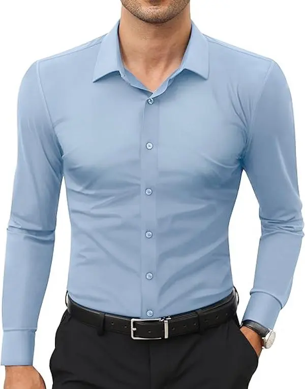 Royaura  Stretch Mens Dress Shirts Long Sleeve Slim Fit Dress Shirts for Men Muscle Fit Wrinkle Free Button Down Shirt Breathable Slim-Fit