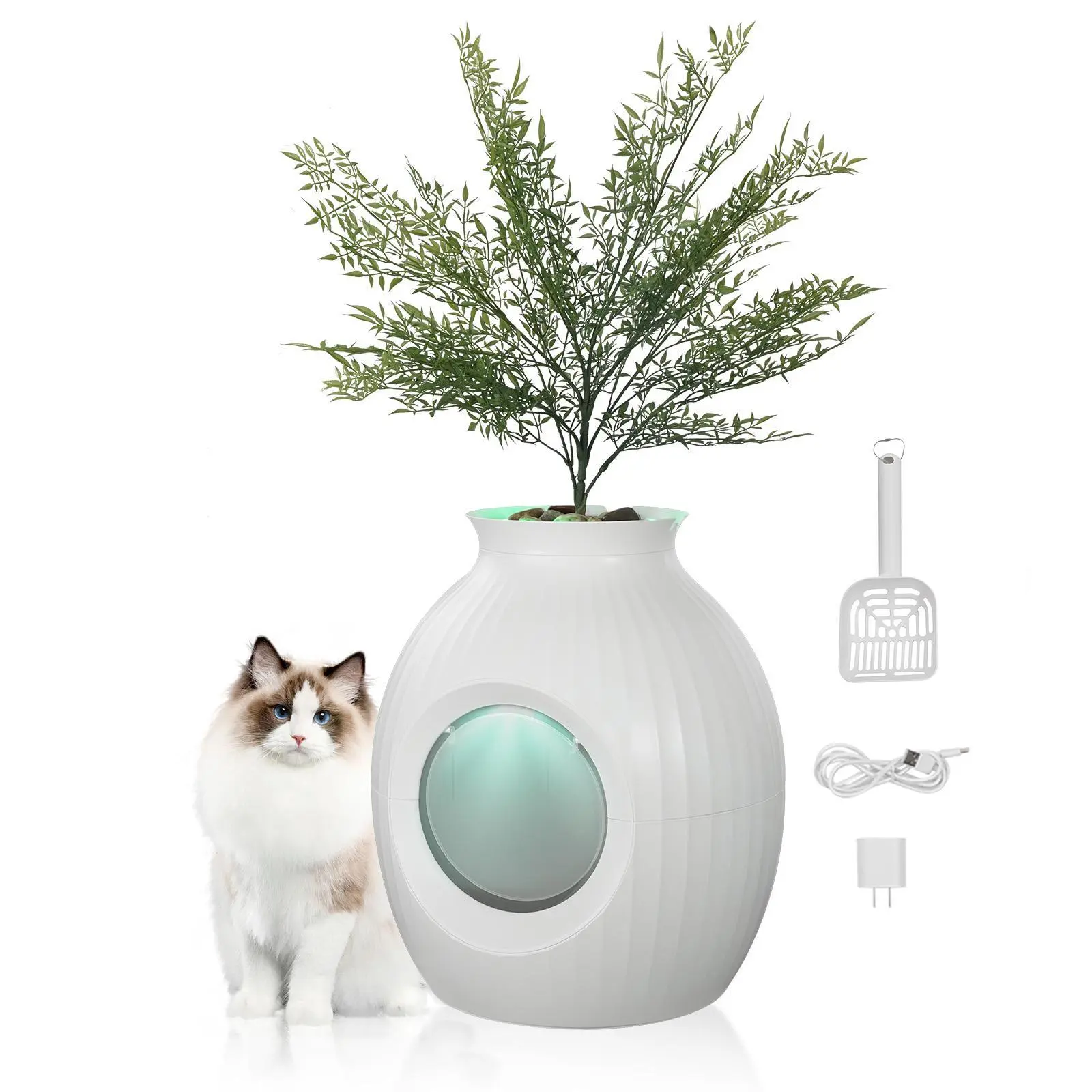 【summerfinds】VEVOR Plant Cat Litter Box, Smart Odor Control System, Hidden Cat Litter Box with 9.48 in Large Entrance, Lighting Decoration & Sturdy ABS Material, Fit for Living Room/Corner/Outdoor Pool/Patio