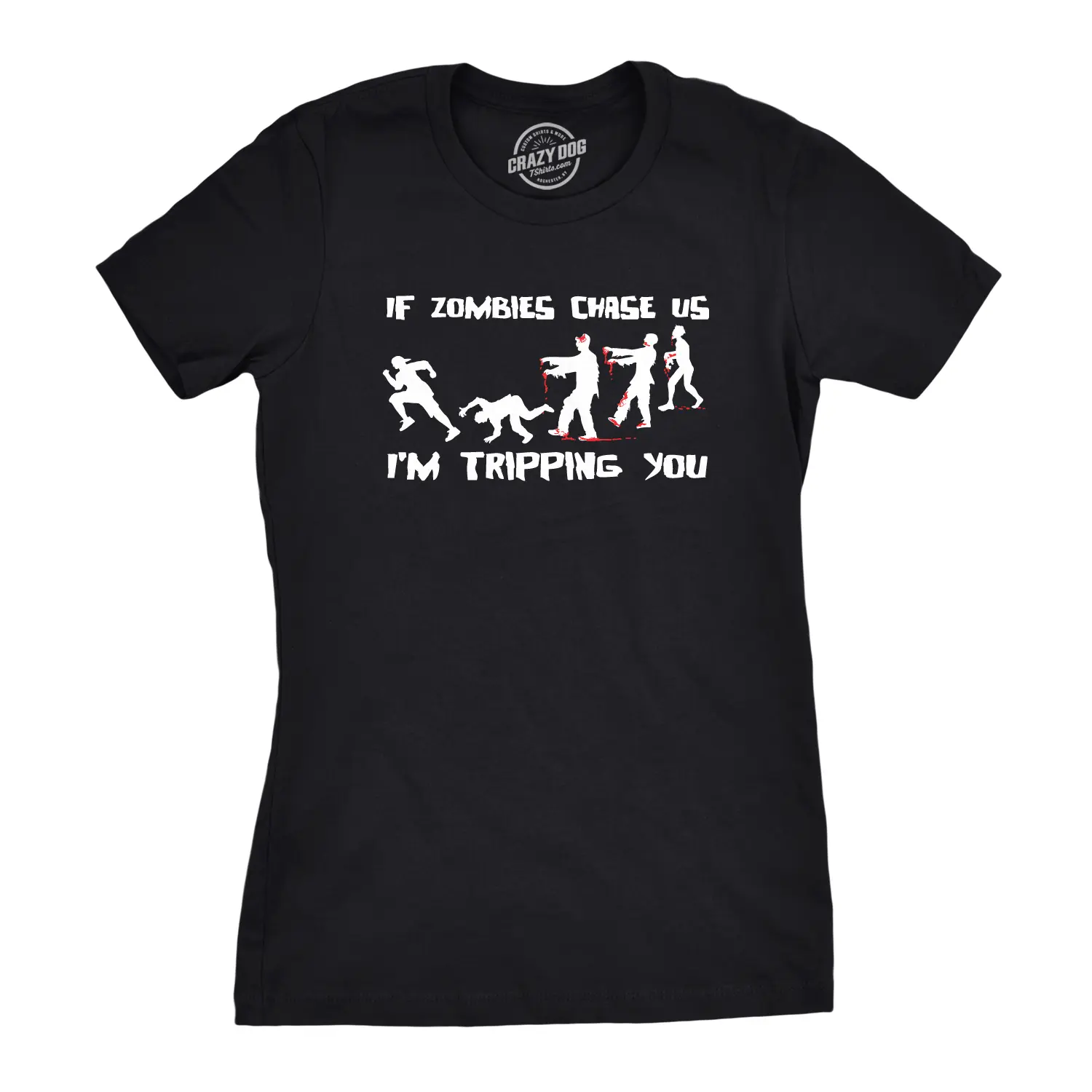 Womens If Zombies Chase Us I'm Tripping You Funny Sarcastic Halloween T Shirt Funny Womens T Shirts Cute Vintage Fashion Casual Ladies T-Shirt Gift Halloween Tops for Women Funny Zombie Top Women's Novelty Tees Black