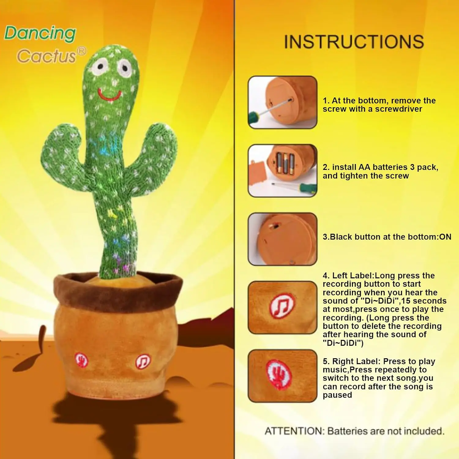 Emoin Talking Cactus Toy, Interactive Toys Dancing Cactus Toy Mimicking Repeating What You Say, Toddler Infant Baby Toys Gifts for 6 7 8 9 10 Month Old Baby Toys for 1 2 3 Year Old Boy Girl