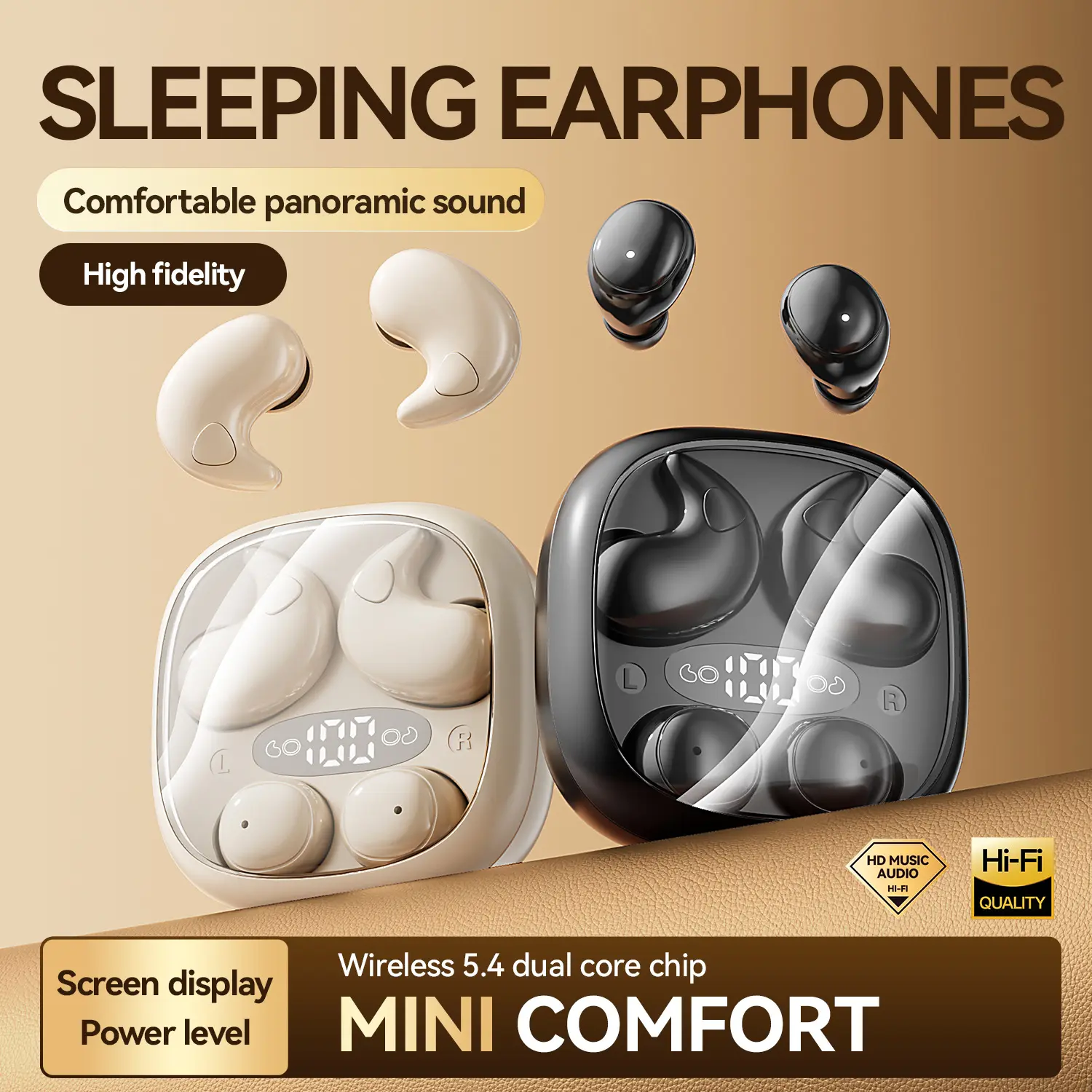 Bluetooth Sleep Headphones - 2 Pairs Small Wireless In-Ear Earbuds for Side Sleepers, Soft Silicone Design, HiFi Stereo Audio, Noise Reduction Mic, LED Power Display, Charging Support, for Sleeping, Running
