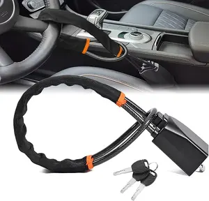 Dual-Protection Car Steering Wheel & Seatbelt Lock 17-Inch Universal Anti-Theft Device for Sedans SUVs & Compact Vehicles ABS Material Black Color Automotive Truck Key Dashboard