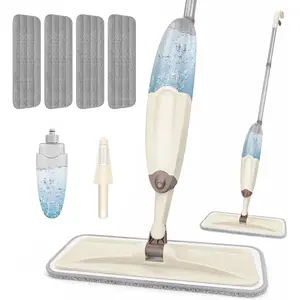 Wet mop for floor cleaning: Microfiber spray mop with 4 washable pads, suitable for cleaning multi-surface floors in the home kitchen - 1 refillable bottle of 400+ ml