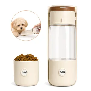 2 in 1 Dog Water Bottle and Food Container, Portable Foldable Pet Travel Water Dispenser, Leak Proof Design for Walking, Hiking & Camping