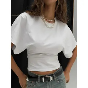 Women's Solid Color Basic Slim Fit Short T-Shirt, Summer Casual Short Sleeve Round Neck T-Shirt, Women's Daily Wear Clothing, Women's Apparel