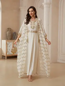 Targeted in-stock Middle Eastern women's traditional style embroidered mesh two-piece dress JaIabia, Islamic Muslim Clothing, Muslim Women Gowns, Modest Muslim Outfits, fashionable and elegant long robe, Kaftan long robe, festival evening dress Abayas