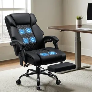 HOFFREE 400lbs Massage Office Chair with Foot Rest 6 Points Vibration Ergonomic Executive Office Chair Reclining High Back Computer Desk Chairs Black